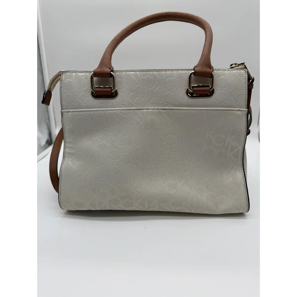 Calvin Klein Floral Logo Satchel Handbag White Crossbody Bag Gold‎ Hardware